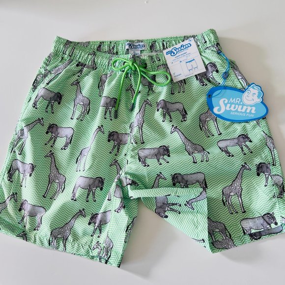 MR.SWIM Men's Swimming Short/Trunks "Herringbone Animal" NWT Size Large - Picture 1 of 7